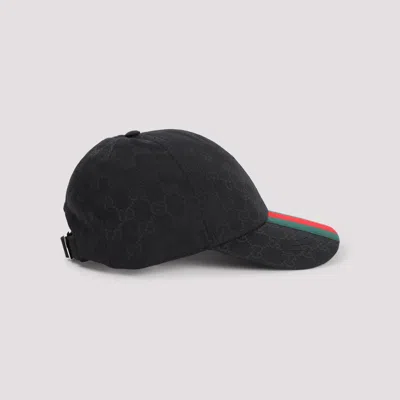 Gucci Original Gg Fabric Baseball Cap With Web Ribbon In Black