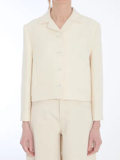 Gucci Gg Jacquard Cropped Jacket In Neutral