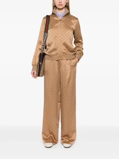 Gucci Gg Jacquard Track Pants In Brown