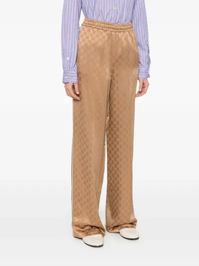 Gucci Gg Jacquard Track Pants In Brown