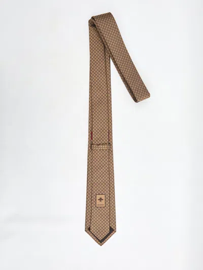Gucci Gg Jacquard Tie In Brown