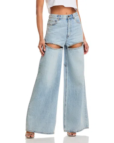 Area Crystal-embellished Cutout High-rise Wide-leg Jeans In Light Blue