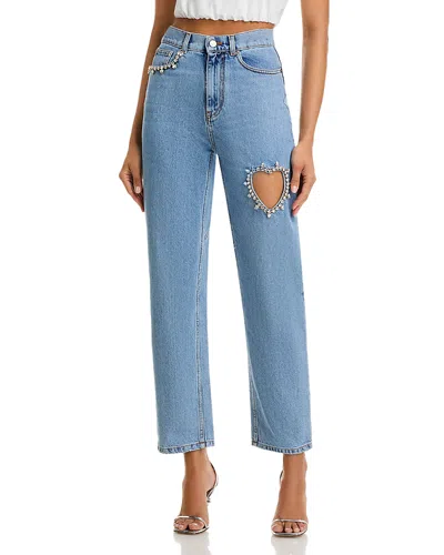 Area Crystal Heart Jeans In Light Blue In Blue
