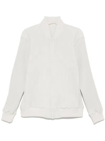 Homme Plisse Ivory Polyester Bomber Jacket In White
