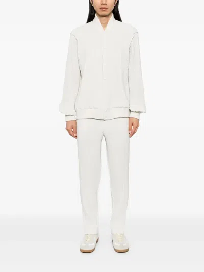 Homme Plisse Ivory Polyester Bomber Jacket In White