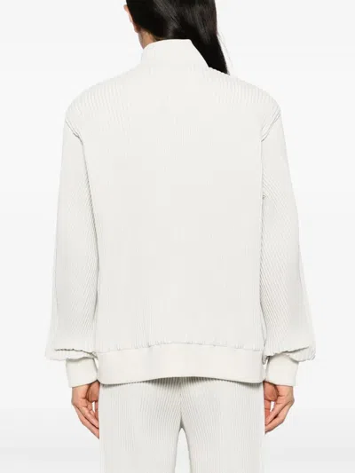 Homme Plisse Ivory Polyester Bomber Jacket In White