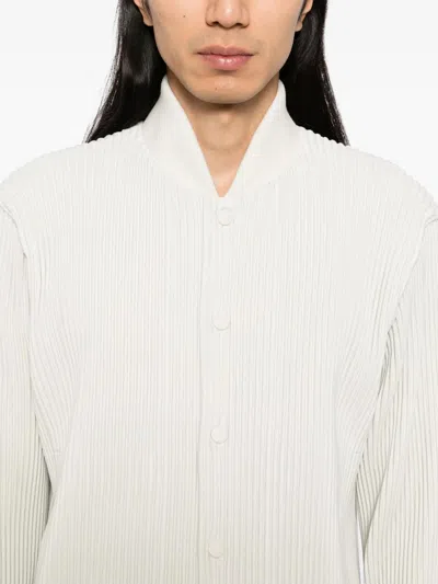 Homme Plisse Ivory Polyester Bomber Jacket In White