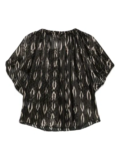Isabel Marant Mm Sonae Black Top With Golden Stripes Print
