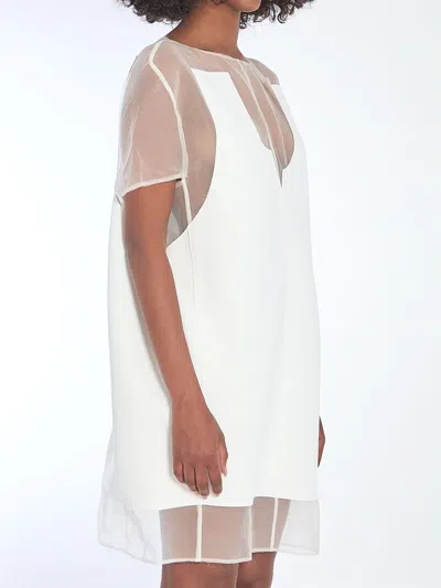 Khaite White Panel Midi Dress With Sheer Inserts In White