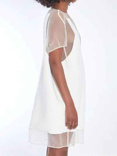 Khaite White Panel Midi Dress With Sheer Inserts In White