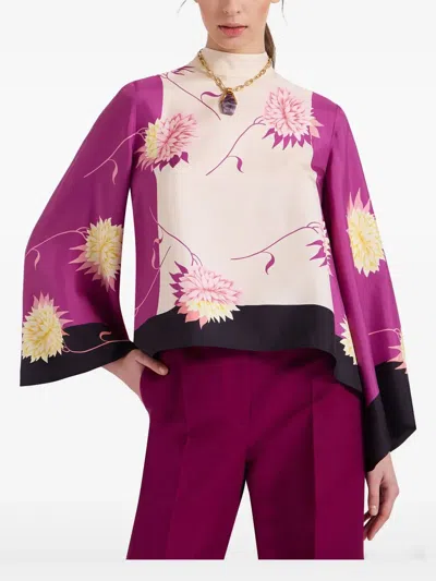 La Doublej Make An Exit Floral Wide Sleeve Silk Top