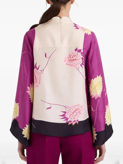 La Doublej Make An Exit Floral Wide Sleeve Silk Top