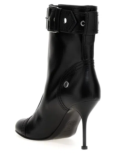 Alexander Mcqueen Heeled Biker Boots In Black
