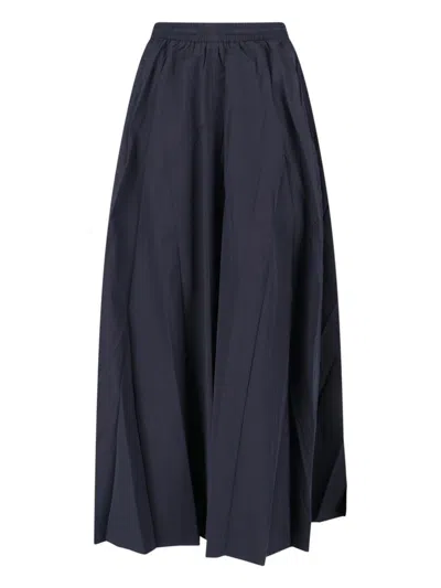 Balenciaga Elastic Waistband Midi Length Pleated Skirts In Blue