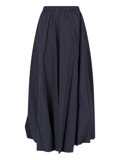 Balenciaga Elastic Waistband Midi Length Pleated Skirts In Blue