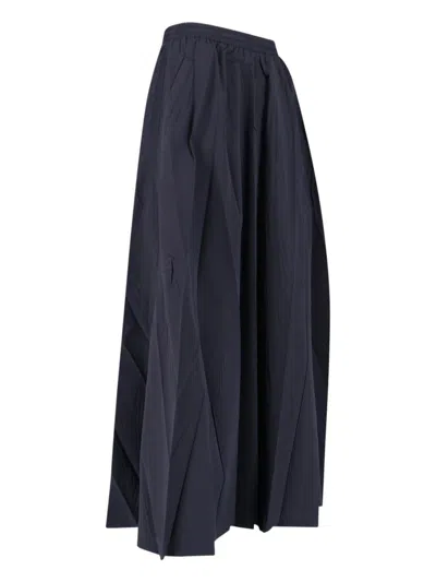 Balenciaga Elastic Waistband Midi Length Pleated Skirts In Blue