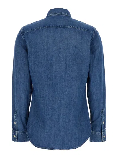 Polo Ralph Lauren Blue Shirt With Classic Collar And Pony Embroidery On The Front In Denim Woman In Blue