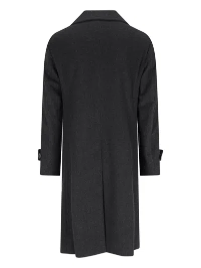 Caruso Double-breasted Grey Coat With Notched Lapel In Black