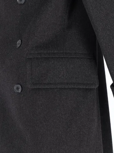 Caruso Double-breasted Grey Coat With Notched Lapel In Black
