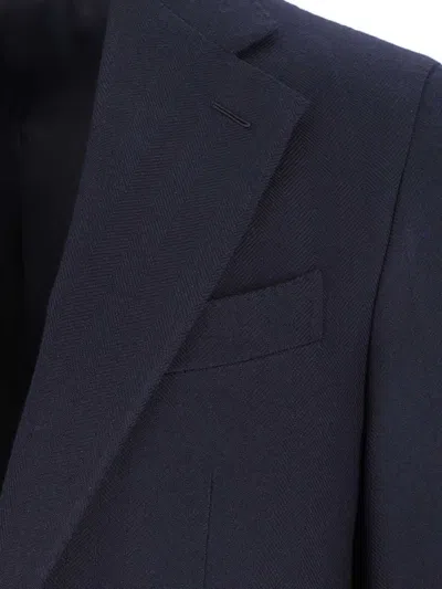 Caruso Tailored Black Herringbone Jacket With Notched Lapel In Black