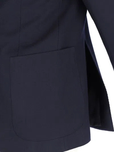 Caruso Tailored Black Herringbone Jacket With Notched Lapel In Black