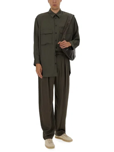 Lemaire Pleated Waistband Trousers With Practical Pockets In Brown