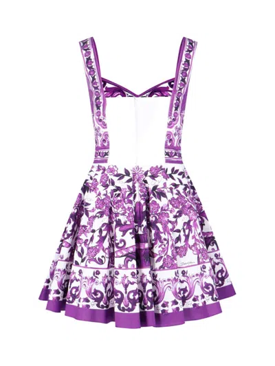 Dolce & Gabbana Violet Dress With Thin Straps And All-over Floral Motif In Cotton Blend Woman In Purple