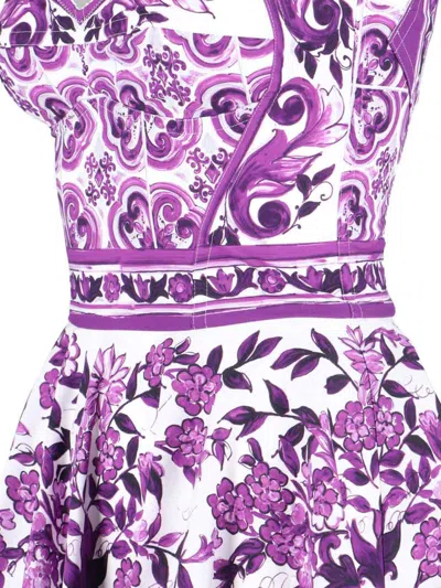 Dolce & Gabbana Violet Dress With Thin Straps And All-over Floral Motif In Cotton Blend Woman In Purple