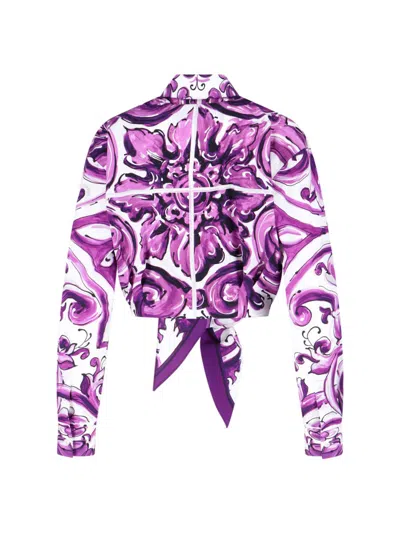 Dolce & Gabbana Maiolica Print Poplin Shirt Shirts Violet In Purple