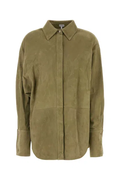 Loewe Camicia In Pelle Scamosciata Verde Salvia Donna