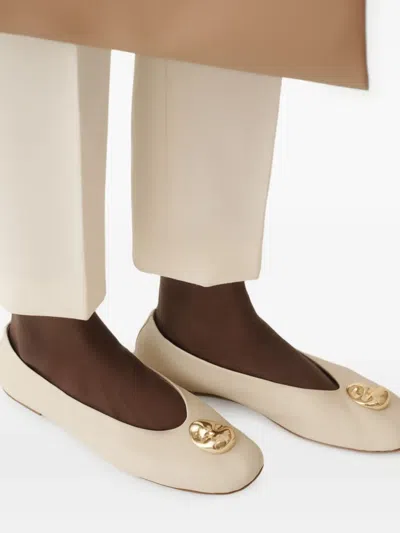 Fabiana Filippi Leather Embellished Ballet Flats In Neutral