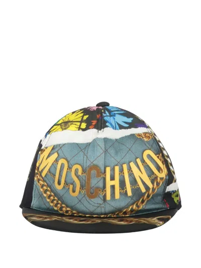 Moschino Chain-print Cap In Blue
