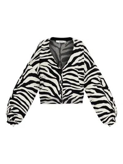Gestuz Zebra-print Balloon-sleeve Cardigan In Multi