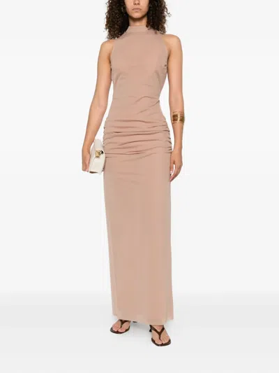 Sir Gathered-detail Mock-neck Maxi Dress In Neutral