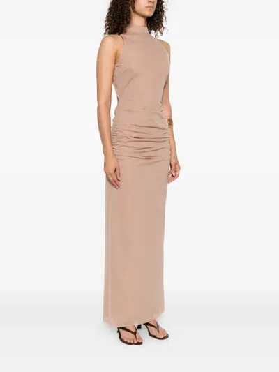 Sir Gathered-detail Mock-neck Maxi Dress In Neutral