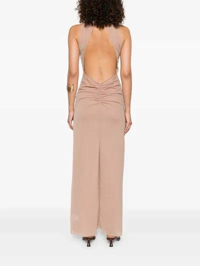 Sir Gathered-detail Mock-neck Maxi Dress In Neutral