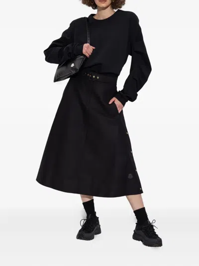 Moncler Belted Button-fastening Midi Skirt In Black