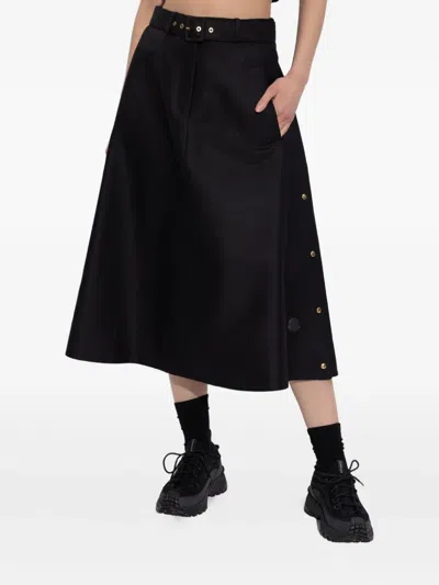 Moncler Belted Button-fastening Midi Skirt In Black