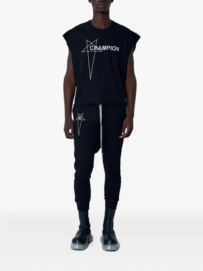 Rick Owens X Champion Logo-embroidered Organic Cotton Track Pants In Black