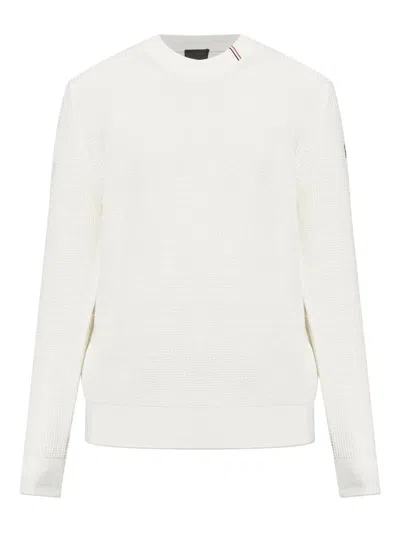 Moncler Waffle-knit Logo-patch Sweater In White