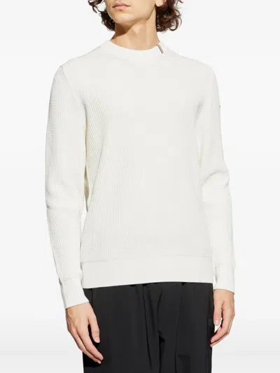 Moncler Waffle-knit Logo-patch Sweater In White