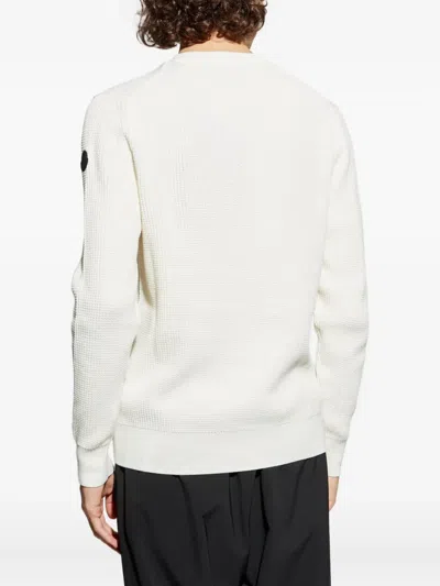 Moncler Waffle-knit Logo-patch Sweater In White