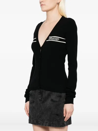 Off-white Logo Long-sleeves Cardigans In Black