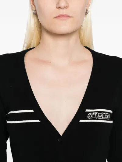 Off-white Logo Long-sleeves Cardigans In Black