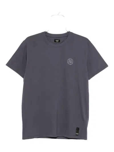 Fendi Cotton T-shirt With Ff Detail In Blue
