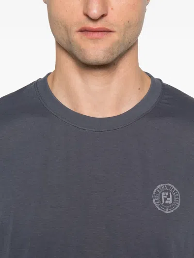 Fendi Cotton T-shirt With Ff Detail In Blue