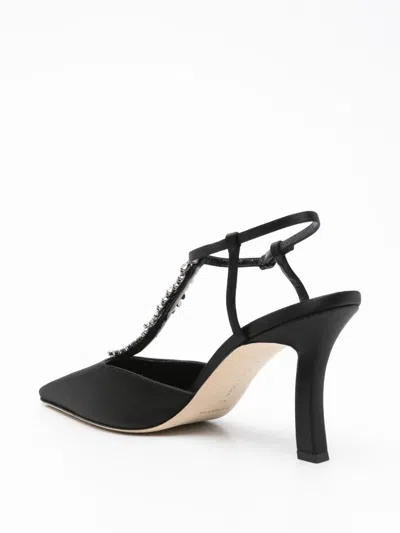 Manolo Blahnik Sufik Embellished Satin T-strap Pumps In Black