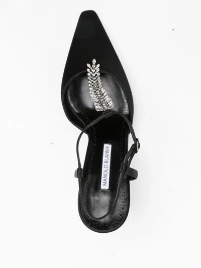 Manolo Blahnik Sufik Embellished Satin T-strap Pumps In Black