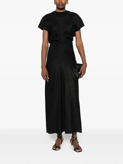 Totême Toteme Slouched Waist Woven Midi Dress In Black
