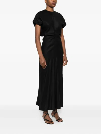 Totême Toteme Slouched Waist Woven Midi Dress In Black